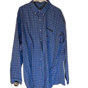 Chaps Men's Blue Windowpane Long Sleeve Business Casual Button Down Shirt 3XB